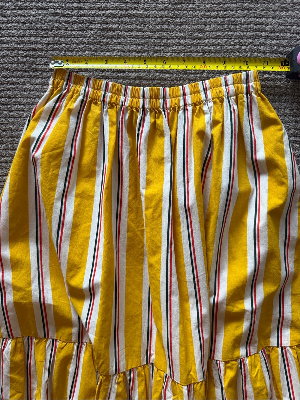 Clare V Yellow Striped Tiered Maxi Skirt with Red & Navy Accents - Picture 6 of 6